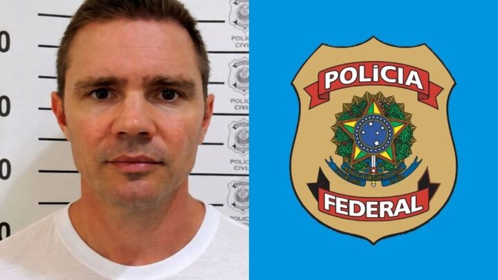 Daniel Vorcaro e emblema da Polícia Federal