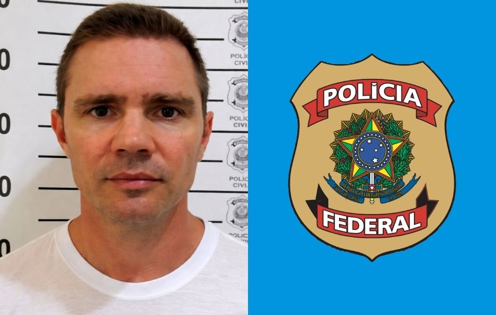 Daniel Vorcaro e emblema da Polícia Federal